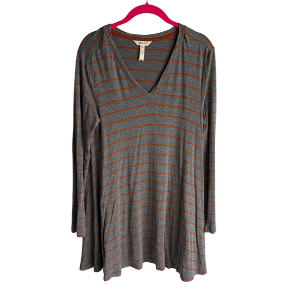 MATILDA JANE Wing Song Gray Orange Striped Ladies Flowy Tunic Top, S - Picture 2 of 5